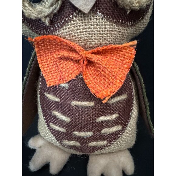 Fall Burlap Owl With Orange Bow Tie & Felt Details - Rustic Autumn Decor - Picture 3 of 9